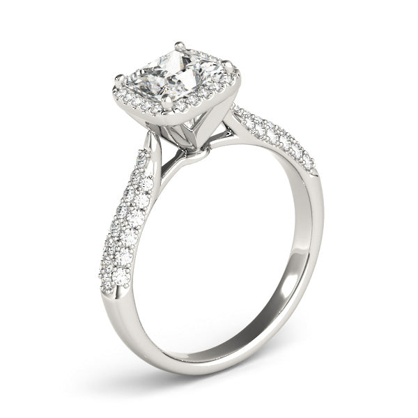 1CT Princess Cut Diamond Engagement Ring 14K White Gold Halo Pave