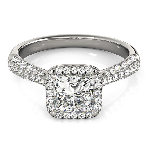 1CT Princess Cut Diamond Engagement Ring 14K White Gold Halo Pave
