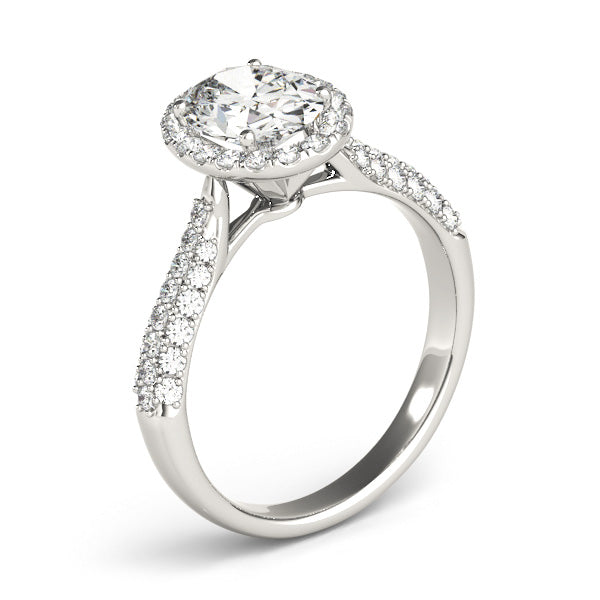 1CT Oval Cut Diamond Engagement Ring 14K White Gold Pave Halo
