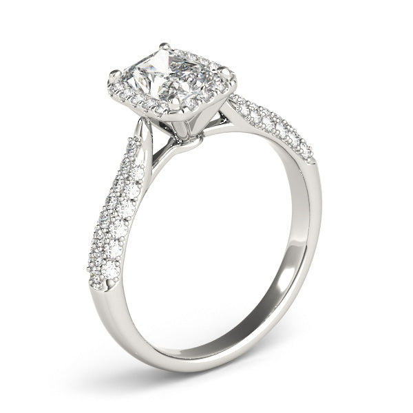 1CT Emerald Cut Diamond Engagement Ring with Halo Pave Setting