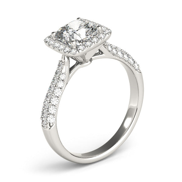 1CT Cushion Cut Lab Diamond Engagement Ring Halo Pave Style