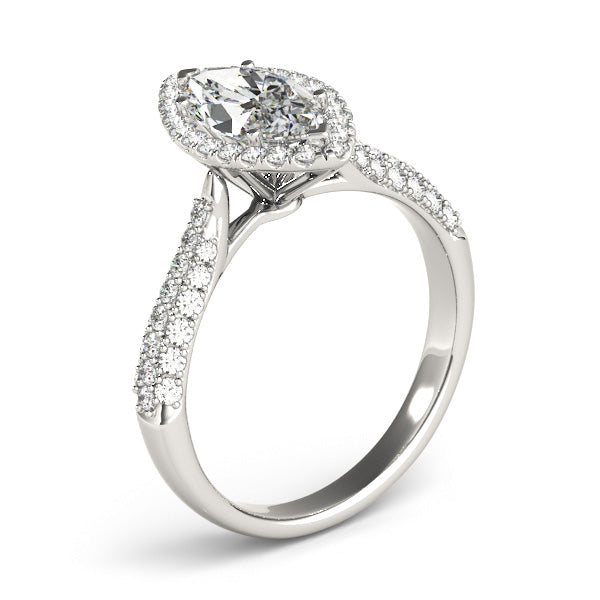 1CT Marquise Cut Diamond Engagement Ring 14K White Gold Halo