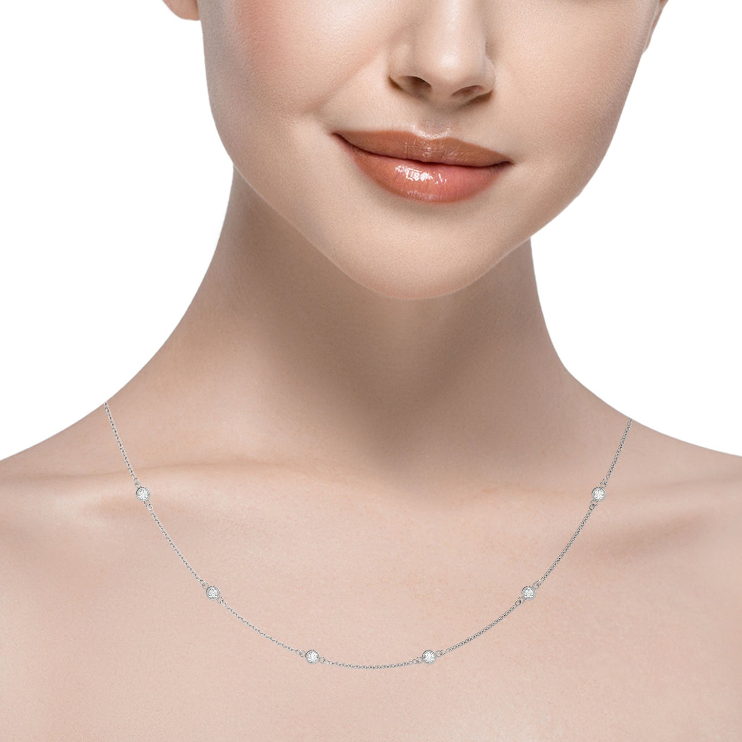 1.00CT Diamond Station Necklace in White Gold – Bezel Set