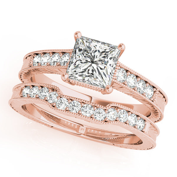 1CT Princess Cut Lab Diamond 14K Rose Gold Engagement Ring Vintage
