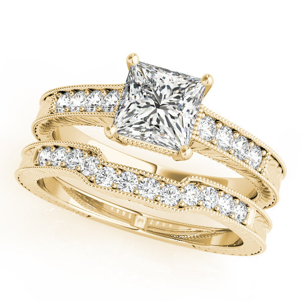 Vintage Engagement Ring with Princess Cut Diamond Filigree