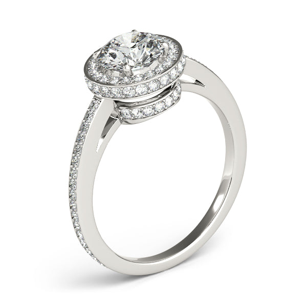 1.5CT Double Halo Diamond Engagement Ring with 14K White Gold Bridge