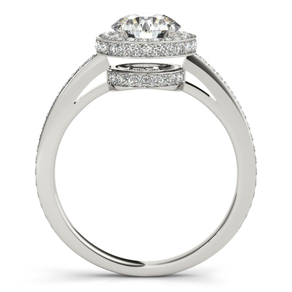 1.5CT Double Halo Diamond Engagement Ring with 14K White Gold Bridge