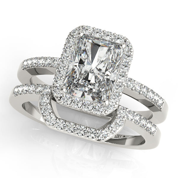 1CT Emerald Cut Lab Diamond Engagement Ring 14K White Gold Halo