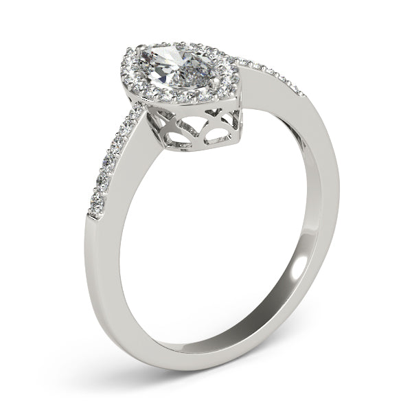 1CT Marquise Lab Diamond Engagement Ring 14K White Gold Halo