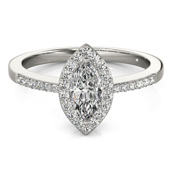 1CT Marquise Lab Diamond Engagement Ring 14K White Gold Halo