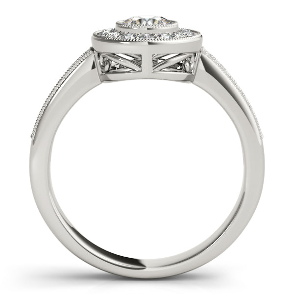1CT Round Lab Diamond Engagement Ring 14K White Gold Bezel Halo