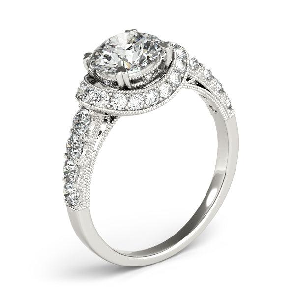 1.6CTW Round Diamond Engagement Ring 14K White Gold Curved Halo