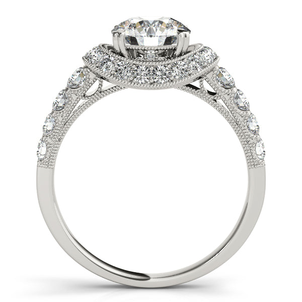 1.6CTW Round Diamond Engagement Ring 14K White Gold Curved Halo