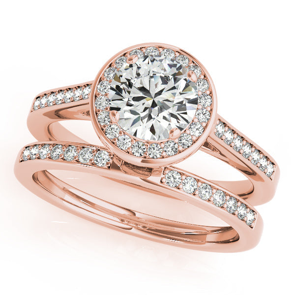 Round Halo Diamond Engagement Ring 14K Rose Gold Hidden Accents