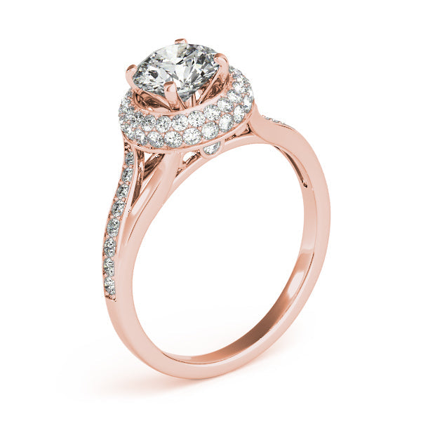 14K White Gold Double Halo Diamond Engagement Ring Split Shank