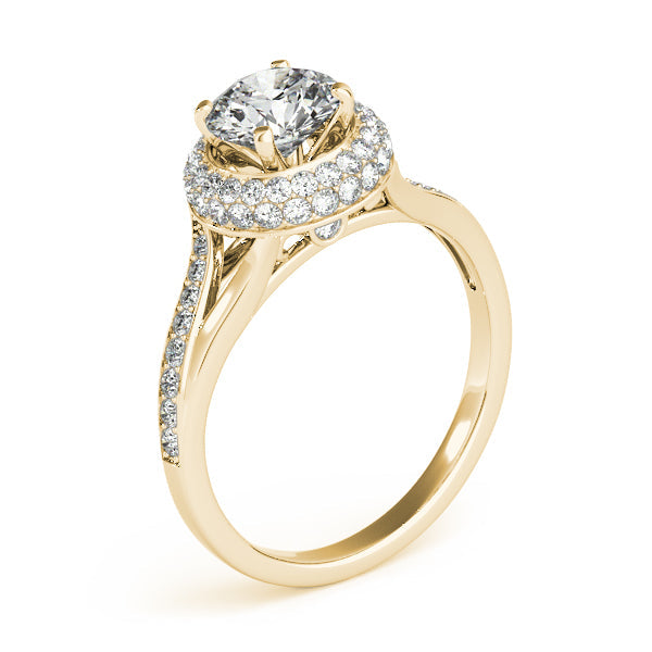 14K White Gold Double Halo Diamond Engagement Ring Split Shank