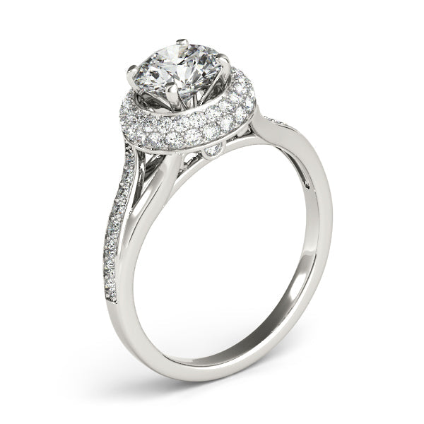 14K White Gold Double Halo Diamond Engagement Ring Split Shank