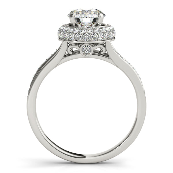 14K White Gold Double Halo Diamond Engagement Ring Split Shank