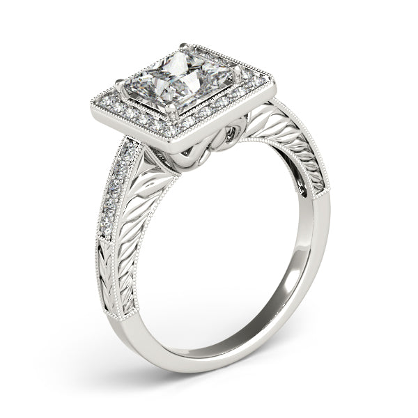 14K White Gold Engagement Ring Princess Cut Diamond 1CT Square Halo