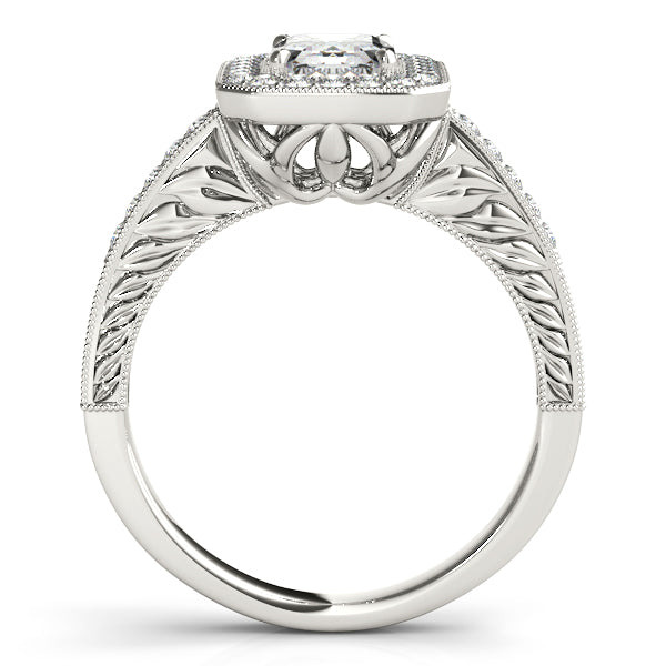 1CT Emerald Cut Diamond Engagement Ring Vintage Halo Filigree