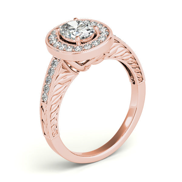 14K White Gold Vintage Filigree Oval Cut Halo Engagement Ring