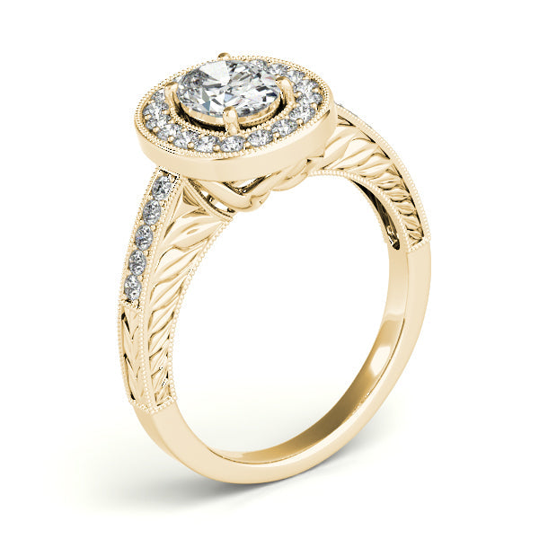 14K White Gold Vintage Filigree Oval Cut Halo Engagement Ring