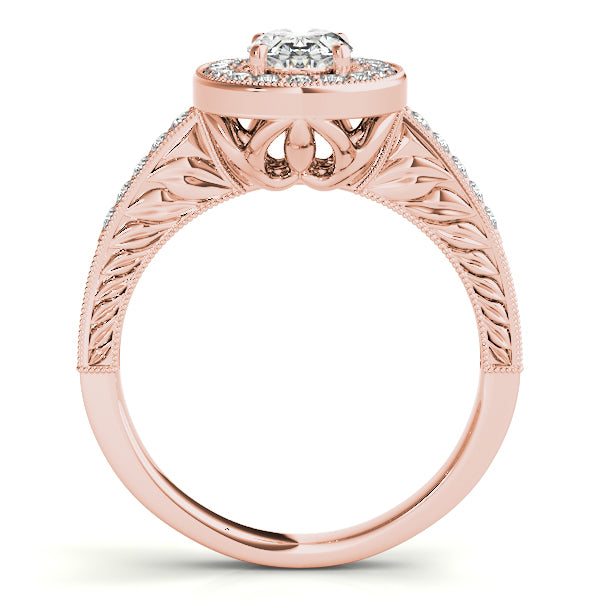14K White Gold Vintage Filigree Oval Cut Halo Engagement Ring