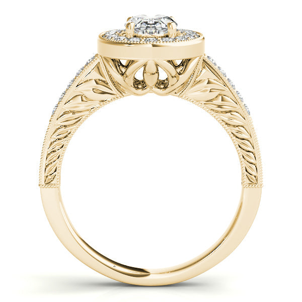 14K White Gold Vintage Filigree Oval Cut Halo Engagement Ring