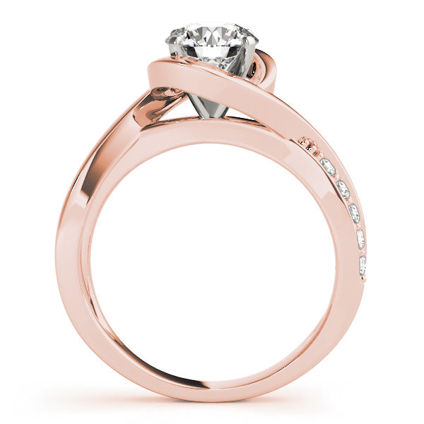 1CT Round Diamond Engagement Ring 14K Rose Gold Curved Bypass