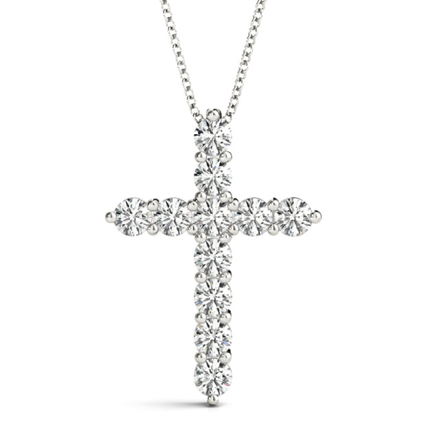 1/3CT lab diamond cross pendant in white gold with round stones in a prong setting for an elegant, delicate design