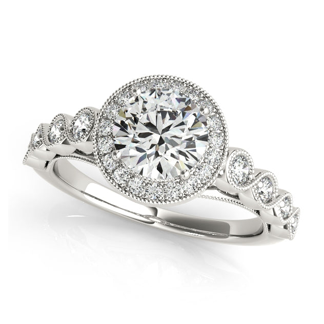 Unique halo engagement ring with 1CT Marquise Lab Diamond cluster design, vintage milgrain halo, crafted in 14K White Gold