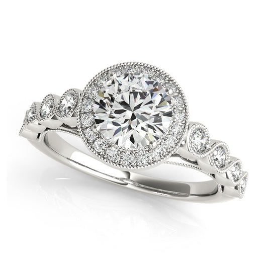 Unique halo engagement ring with 1CT Marquise Lab Diamond cluster design, vintage milgrain halo, crafted in 14K White Gold