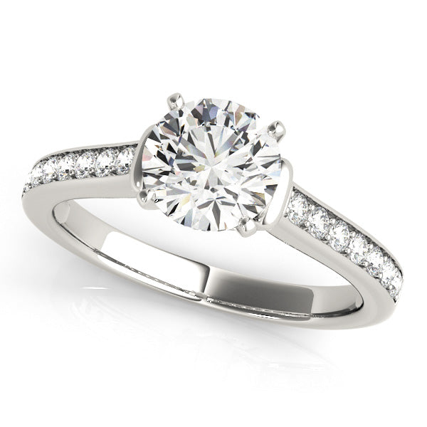 Halo engagement ring with 1CT Round Lab Diamond, 16 pavé diamonds, hidden gallery accents crafted in 14K White Gold