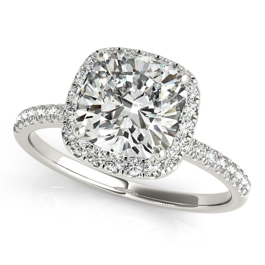 Cushion-cut engagement ring with 1CT Cushion Cut Lab Diamond, pavé band and customizable setting crafted in 14K White Gold