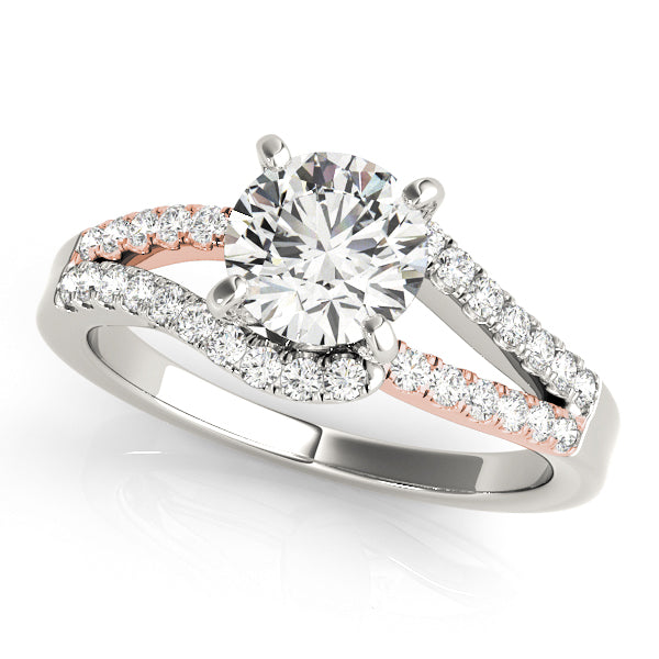 Split-shank two-tone engagement ring with 1CT Round Lab Diamond, 32 shimmering side stones crafted in 14K White and Rose Gold