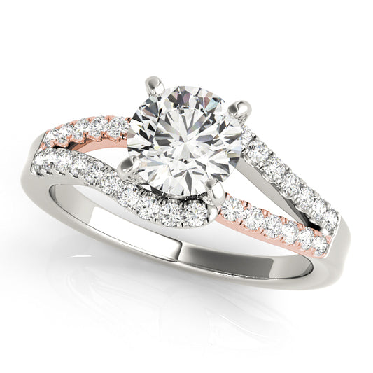 Split-shank two-tone engagement ring with 1CT Round Lab Diamond, 32 shimmering side stones crafted in 14K White and Rose Gold