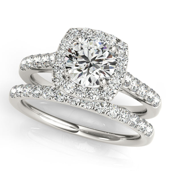 14K White Gold 1.50CTW Round Diamond Engagement Ring Square Halo
