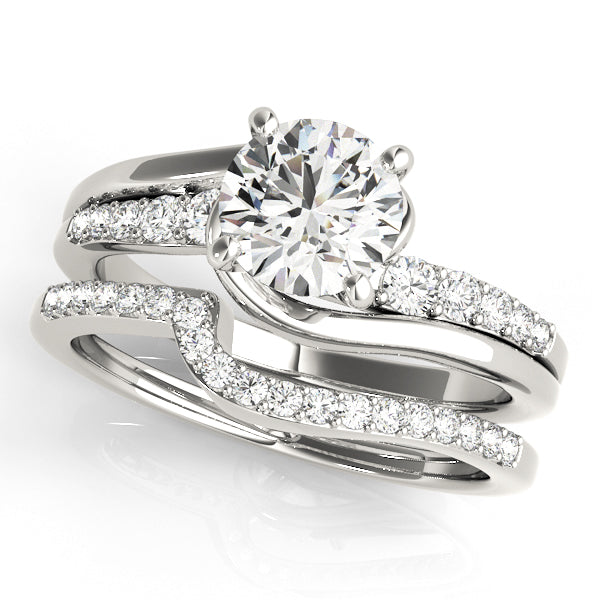 1CT Round Lab Diamond Curved Bypass Engagement Ring 14K White Gold