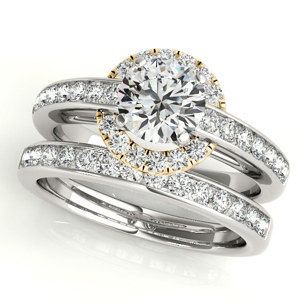 1CT Halo Diamond Engagement Ring 14K White and Yellow Gold