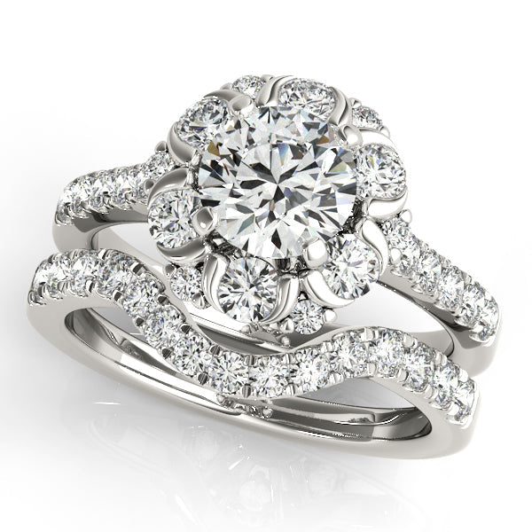 1.85CT Round Lab Diamond Engagement Ring 14K White Gold Floral Halo