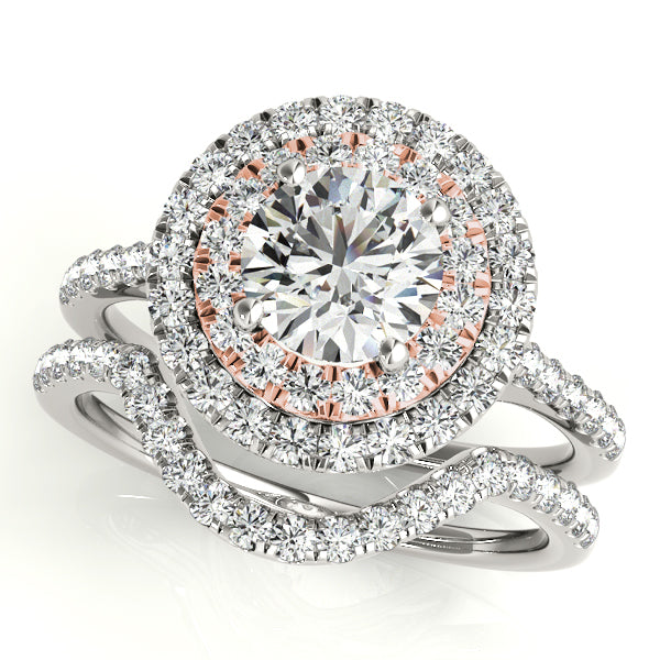 1CT 14K White Rose Gold Double Halo Lab Diamond Ring