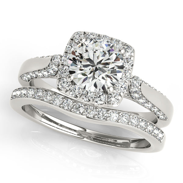 1CT Lab Diamond 14K White Gold Square Halo Engagement Ring