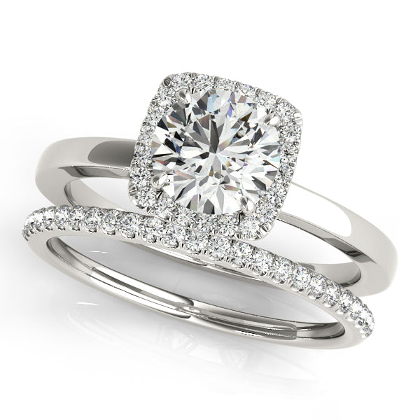 Simple 14K White Gold Solitaire Square Halo Engagement Ring