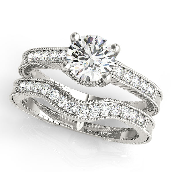 1CT Round Diamond Engagement Ring 14K White Gold Filigree Vintage