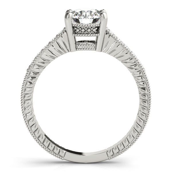1CT Round Diamond Engagement Ring 14K White Gold Filigree Vintage