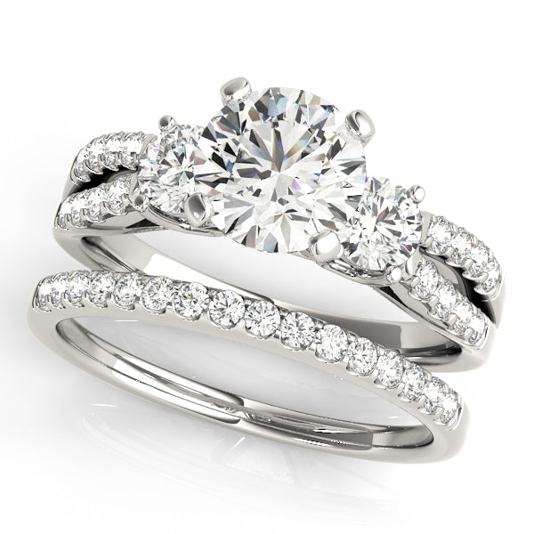 1CT Split Shank 3-Stone Lab Diamond Engagement Ring 14K Gold