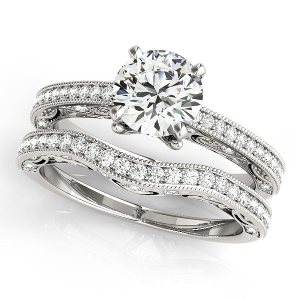 1CT Vintage Cathedral Engagement Ring 14K White Gold Filigree Shank