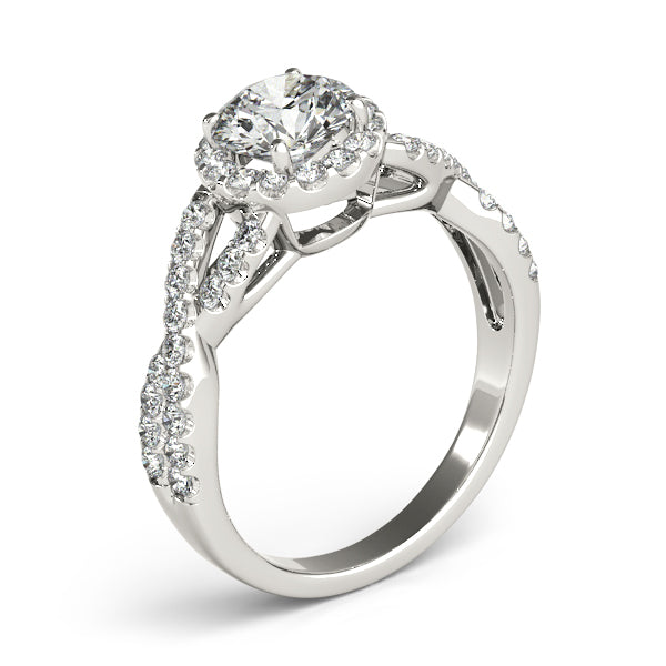 14K White Gold 1CT Infinity Split Shank Halo Engagement Ring