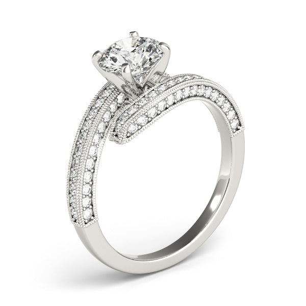 1.5CT Vintage Bypass Round Diamond Engagement Ring 14K White Gold