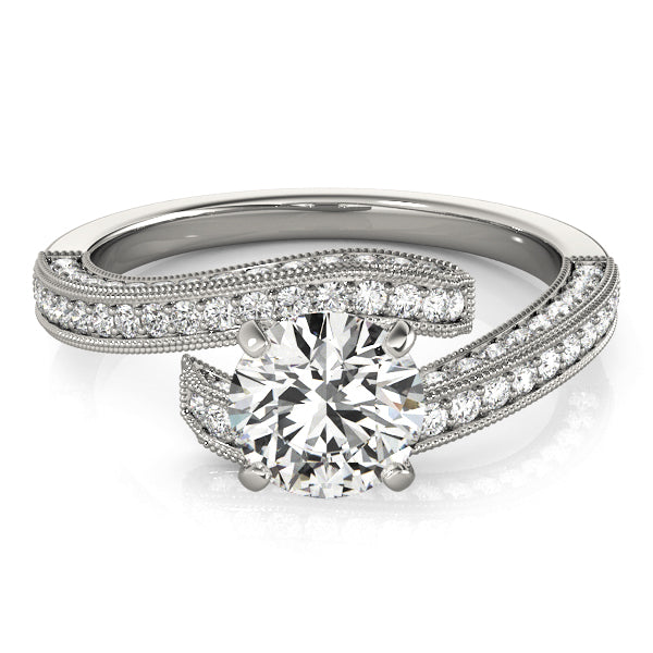 1.5CT Vintage Bypass Round Diamond Engagement Ring 14K White Gold